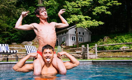 Hot american boys pretty boy Angel Rivera and young boy Dallas Preston have anal sex at the pool