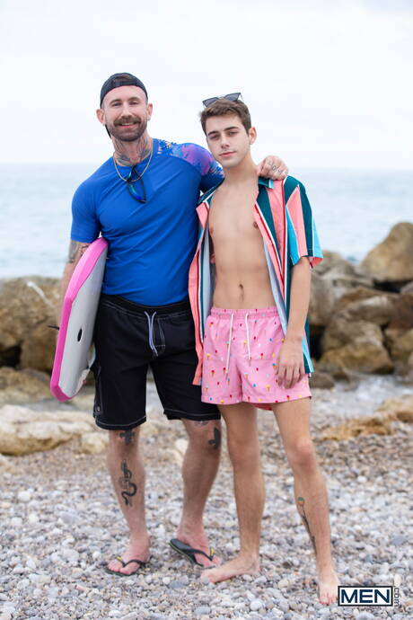 Nasty boys Troy Daniels, Joey Mills and Dean Young in threesome fuck action on the beach