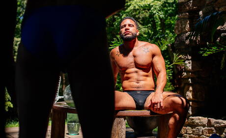 Nice american buddies muscular Brock Banks and young boy Leo Grand in hot ass fuck action outdoor