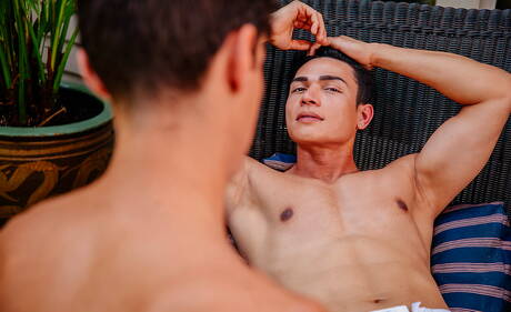 American hunky guy Aiden Ward and husky guy Sebastian Green in hot anal sex outdoor