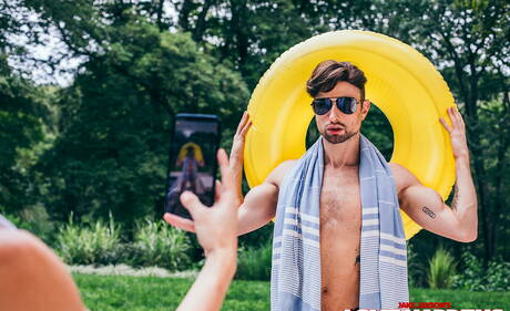 Nasty guys Dallas Preston, Drew Dixon and Roman Todd drilling an ass outside