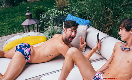 Nasty guys Dallas Preston, Drew Dixon and Roman Todd drilling an ass outside