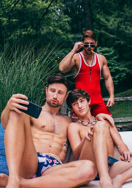 Nasty guys Dallas Preston, Drew Dixon and Roman Todd drilling an ass outside