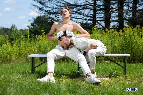 Canadian beautiful boy Leo Louis and american pretty boy Sam Ledger love each other outdoor