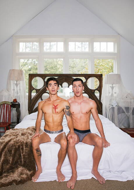 Two american guys beautiful boy Cody Seiya and tough guy Tristan Hunter fuck ass after sucking dick