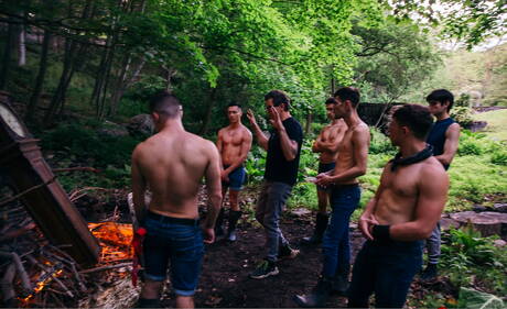 Nasty boys Jacob Acosta, Kane Fox and Trevor Brooks in hot threesome ass bang outdoor