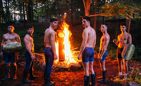 Nasty boys Jacob Acosta, Kane Fox and Trevor Brooks in hot threesome ass bang outdoor