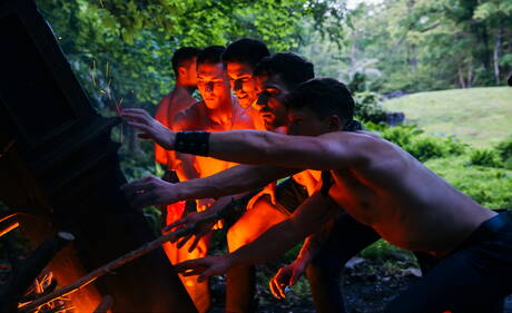 Nasty boys Jacob Acosta, Kane Fox and Trevor Brooks in hot threesome ass bang outdoor