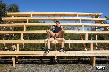 American twink Joey Mills and canadian young Leo Louis banged each other outdoor