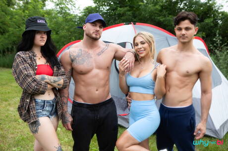 Men: Hot trio William Seed, Enzo Muller and Laura Fox in threesome bi-fuck scene outside