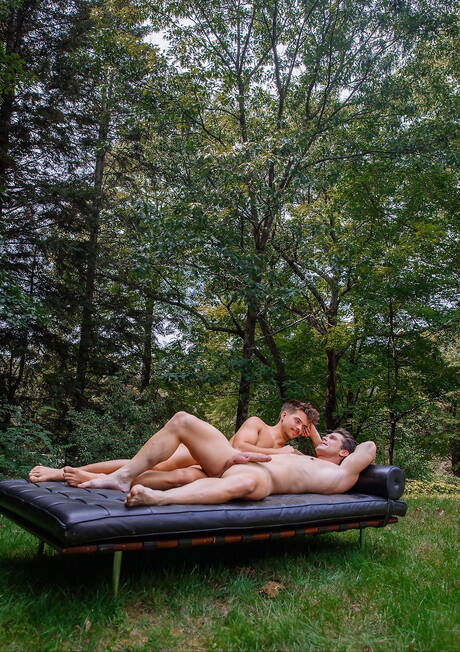 Cocky Boys: Two american boys husky guy Devin Franco and hunky guy Evan Knoxx fuck ass after sucking cock outdoor