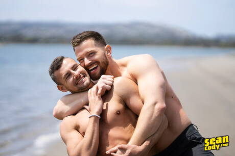 American muscular Johnny Donovan and  Danny Steele banged each other after beach walk