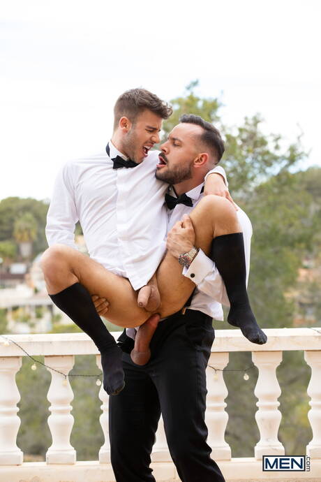 Spanish well-built Allen King and portuguese mature bear Sir Peter fuck ass after blowjob outside