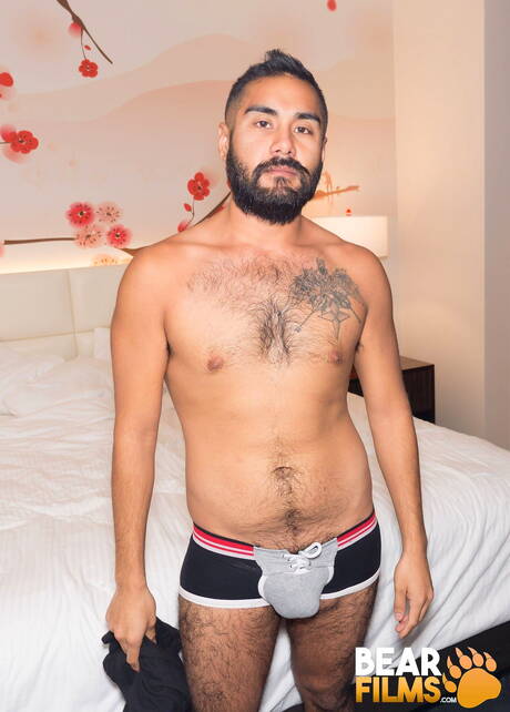 Amerykański kudłaty ogier Avi Strider rozbiera się i pokazuje tyłek