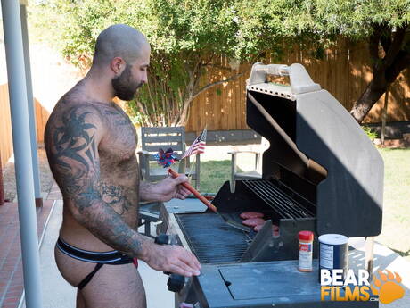 American hot bear Atlas Grant fuck ass after sucking dick outdoor