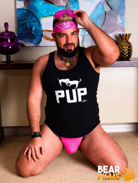 American hairy bear Luis Vega undressing and showing hot butt