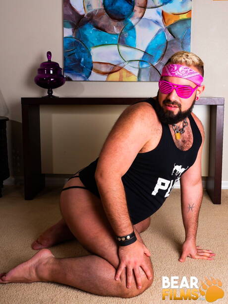 American hairy bear Luis Vega undressing and showing hot butt