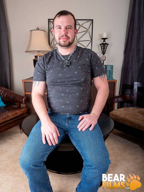 Bear Films: American mature bear Chip Young playing with cock