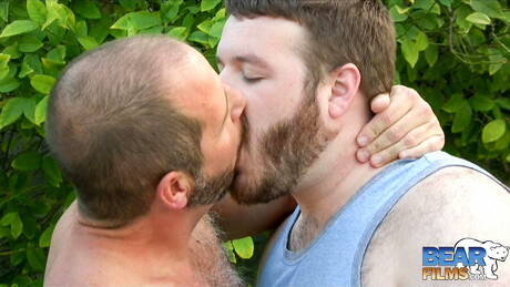 Bear Films: American mature bear John Thomas and  Lee West drilling an ass