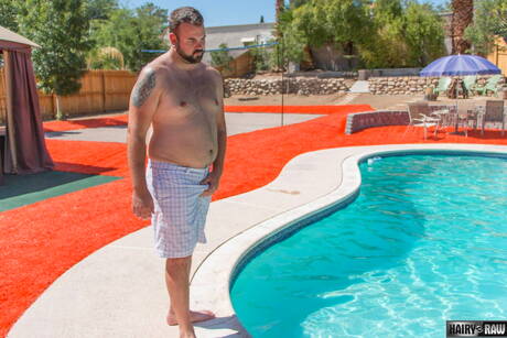 Hot buddies Sailor Blue, Bone Flexx and Aiden Storm have threesome anal sex at pool