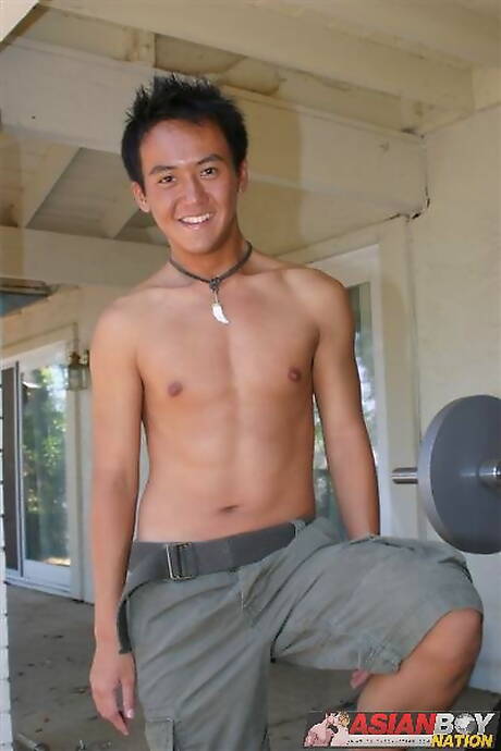 Asian muscular Kai Hung posing nude outdoor