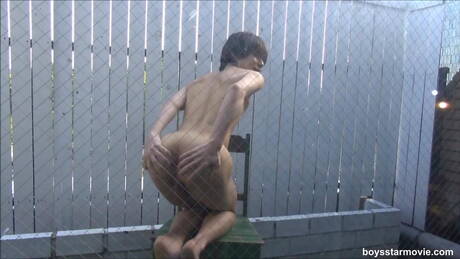 Oriental twink Fuji jerk off outside