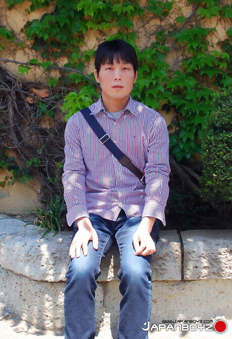 Asian twink Kouta teasing his dick outdoor