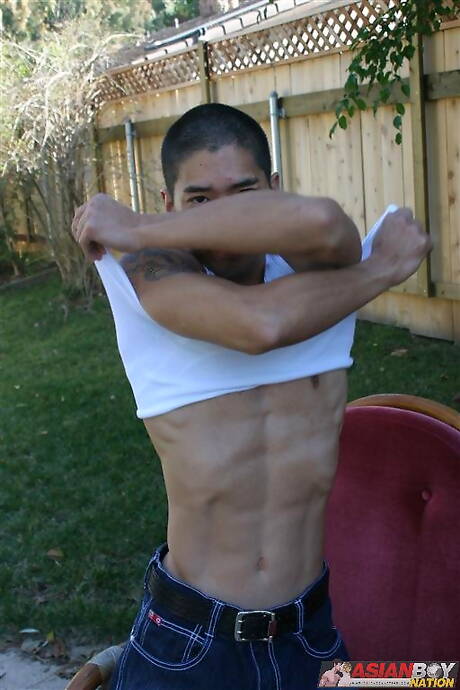 La musculosa Shisone Nagasaki y el corpulento Clinton James se burlan de la polla al aire libre