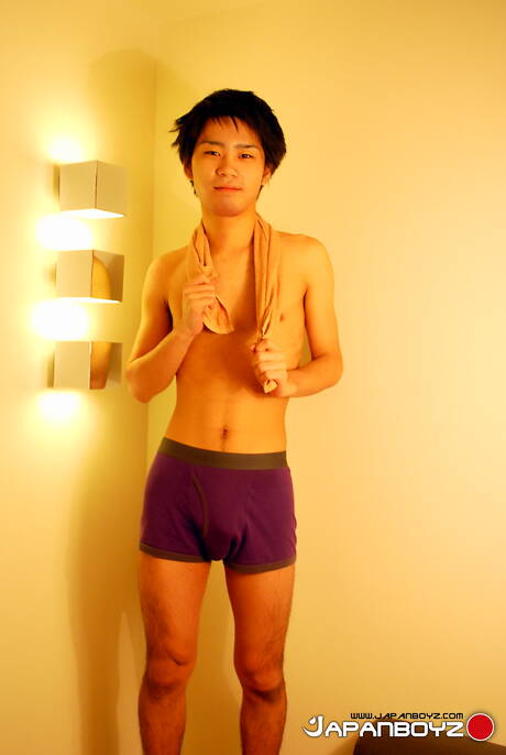 Oriental young boy Ayato playing with dick in hot shower