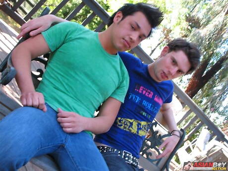 El cachas Dale Yee y el musculoso Gavin Reed follan después de una mamada al aire libre