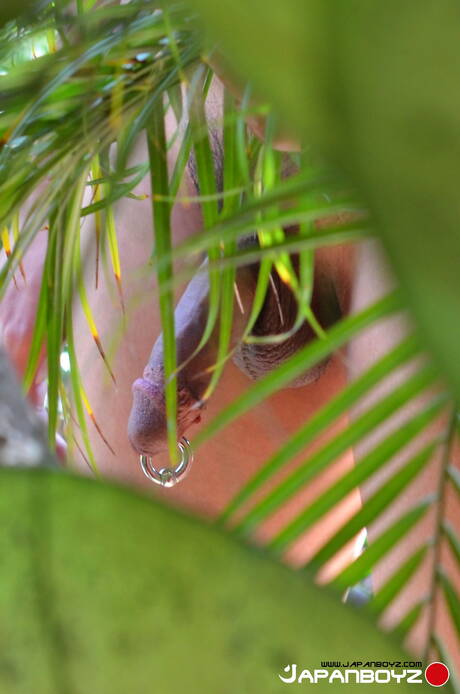 Oriental young dude Chonna jerk off his dick outdoor