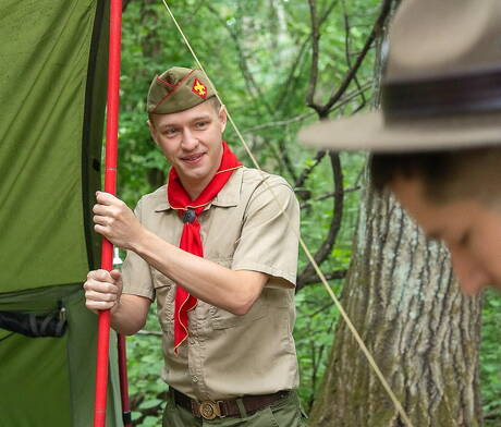 Scout Boys: Sexy americans, bodybuilder Eddie Patrick and young dude Noah White fuck ass after sucking dick outdoor