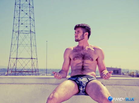 Amerykański kudłaty ogier Jimmy Fanz masturbuje się na zewnątrz