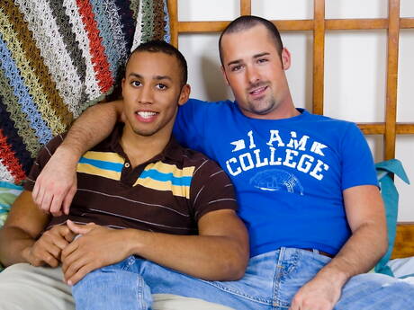 Muscular Sebastian Rivers and ebony strongman Tyler Johnson in hot interracial ass fuck action