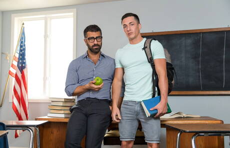 Hot american boys husky guy Tristan Hunter and otter Adam Ramzi in hard anal sex