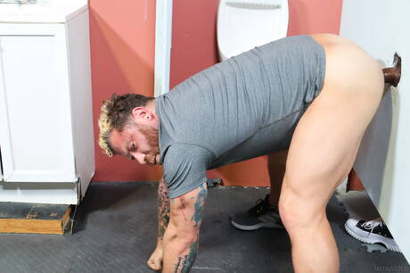 Nice american boys stud Riley Mitchel and muscular King Cuba in hot anal sex in bathroom