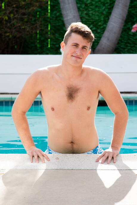 Next Door Studios: American pornstars husky guy Jayden Marcos and hunky guy Kam Stone drilling an ass in the pool