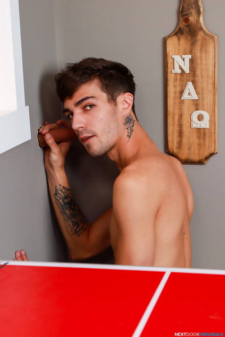 Knappe Amerikaanse jongens, gespierde Masyn Thorne en jonge kerel Jacob Acosta kleden zich uit en laten hun strakke kont zien