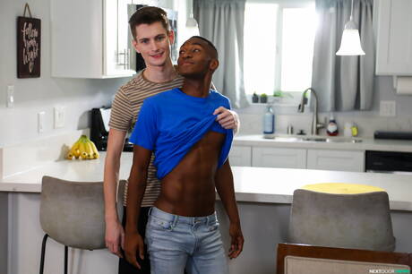 有名なアメリカ人、トゥインクのトレバー・ハリスと若い男の子のカイ・テイラーが熱い異人種間のアナルセックスをする