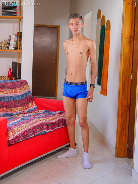 Young boy Nicolas Greey posing naked and showing tight butt