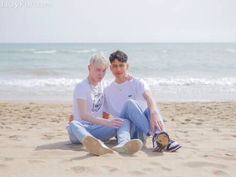 Young dude Danny Junior and young boy Tonni Veroncini fuck ass after sucking dick after beach walking