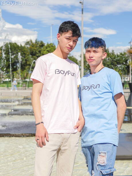 Beautiful boy Junior Jones and twink Sebastian Jed have a hot couple sex outdoor