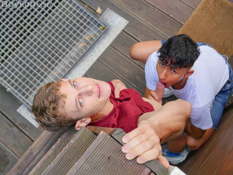 Young boy Archi Gold and pretty boy Ollie Barn have a hot couple scene in kitchen