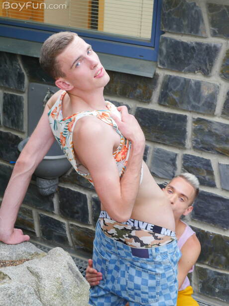 Beautiful boy Adam Barnes and young Nico Vegas have a good sex outside