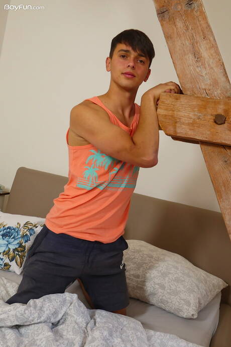 Czech beautiful boy Finn Harper undressing and showing his ass