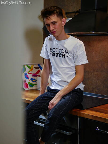 Boyfun: Young boy Andy Ford posing naked and showing hot butt in kitchen