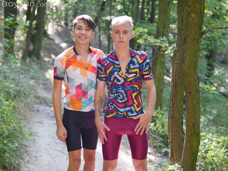 Beautiful boy Danny Bianchi and pretty boy Jamie Kelvin love each other outdoor