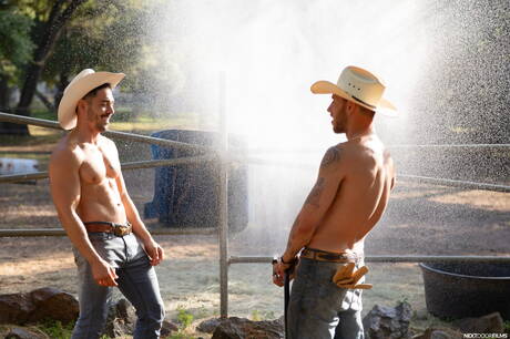 Next Door Studios: Two american dudes husky guy Carter Woods and stud Nico Coopa banged each other outdoor