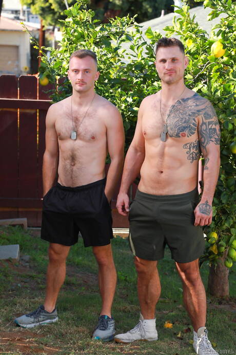 Beefcake Blain Oconnor and husky guy Peter Matthews fuck ass after sucking cock outside