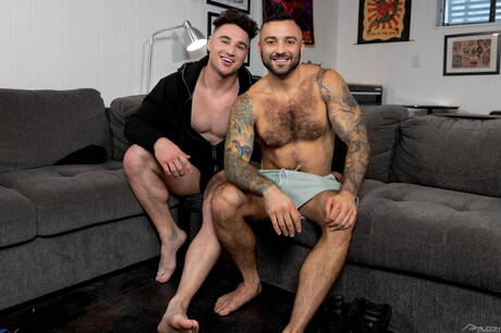 Falcon Studios: British hunk Michael Boston and american bear Drew Valentino drilling an ass